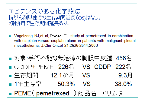 胸膜中皮腫の治療 化学療法(抗がん剤治療)について